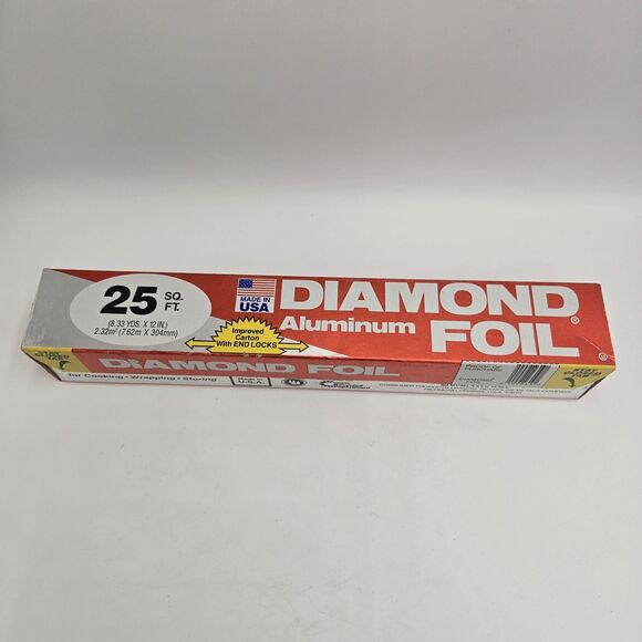 Vintage Diamond Aluminum Foil 25 Sq Ft Box Made in USA 80s Retro Kitchen - Picture 2 of 5